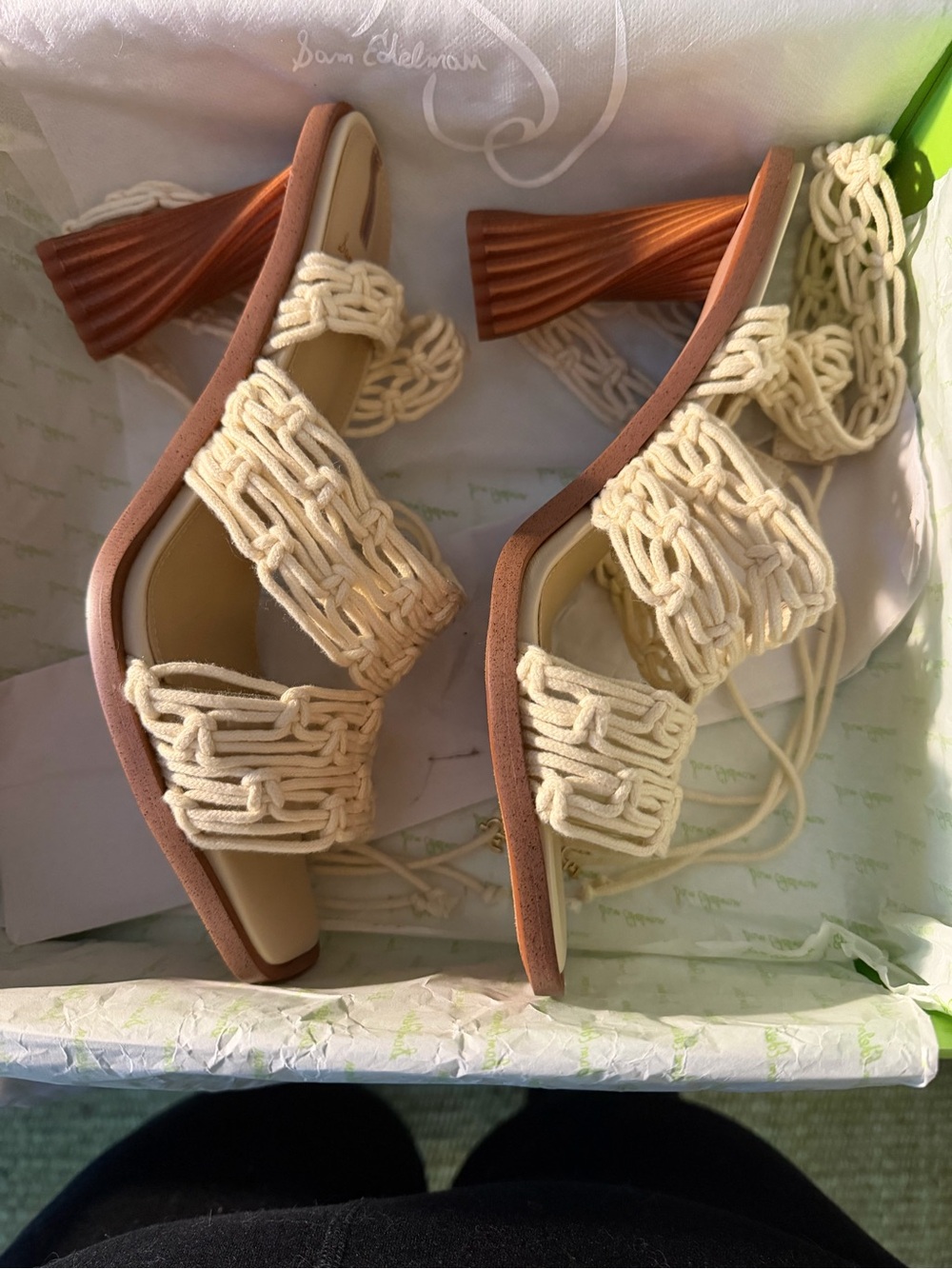 Sam Edelman Cream Braided Ankle-Tie Heels - Picture 15 of 15